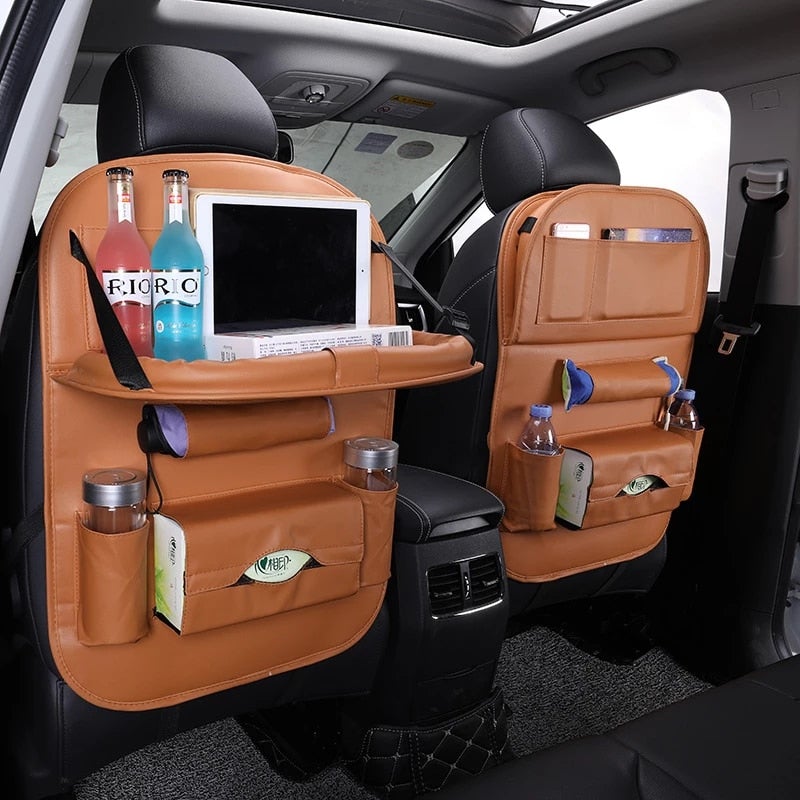 Leather Car Seat Organizer with Tray